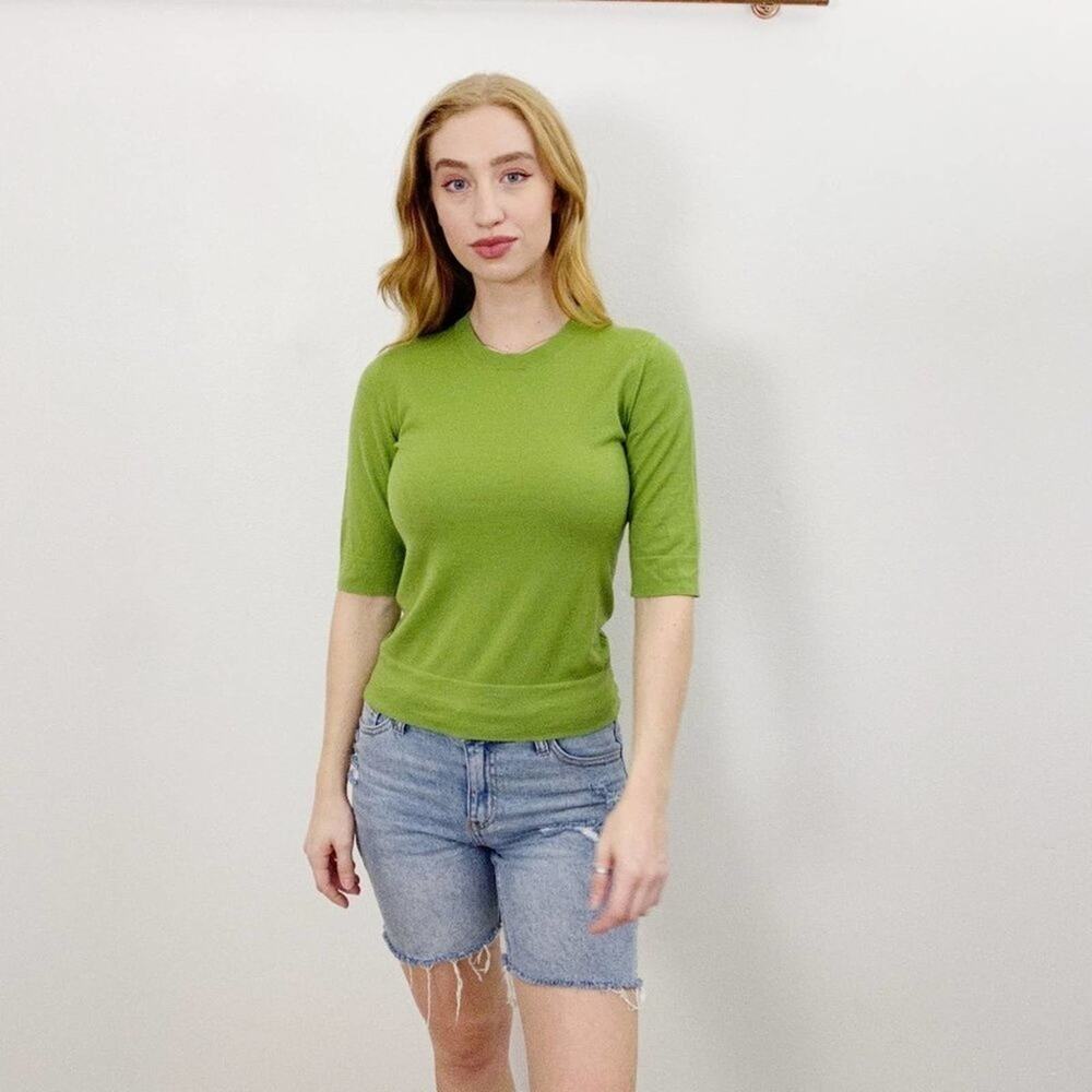 Theory Olive Green Short Sleeve Wool Top L